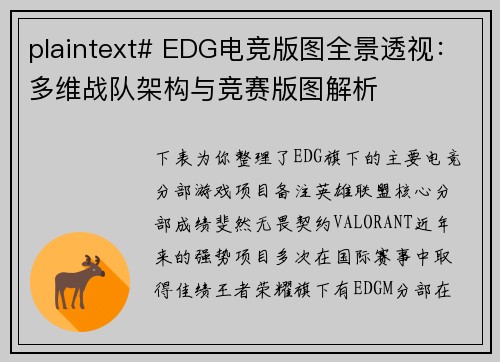 plaintext# EDG电竞版图全景透视：多维战队架构与竞赛版图解析